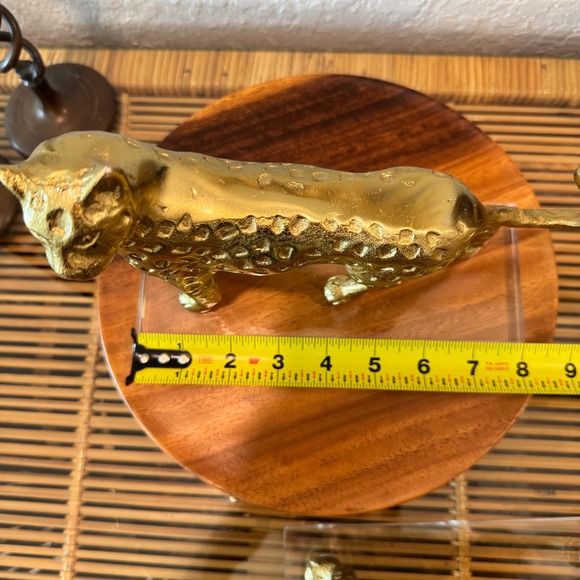 Pair Vtg Brass Cheetah Leopard Sculptures on Lucite Bases Hollywood Regency MCM - Picture 10 of 11